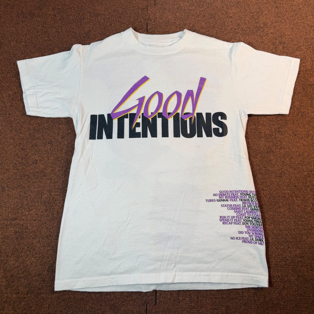 NAV x Vlone Good Intentions T-Shirt Mens Small White Tracklist Graphic Tee XO A+